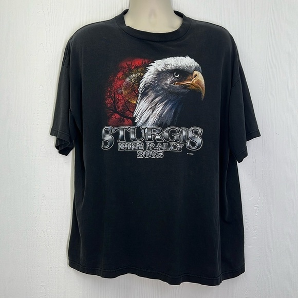 Vintage - 2005 Sturgis Bike Rally Bald Eagle Moon Light Black Short Sleeve T XL - Picture 1 of 11